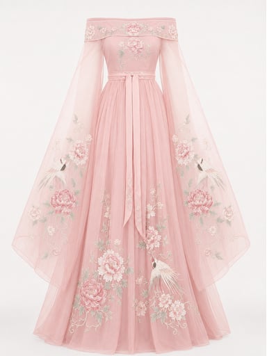 粉色仙鹤牡丹古风汉服